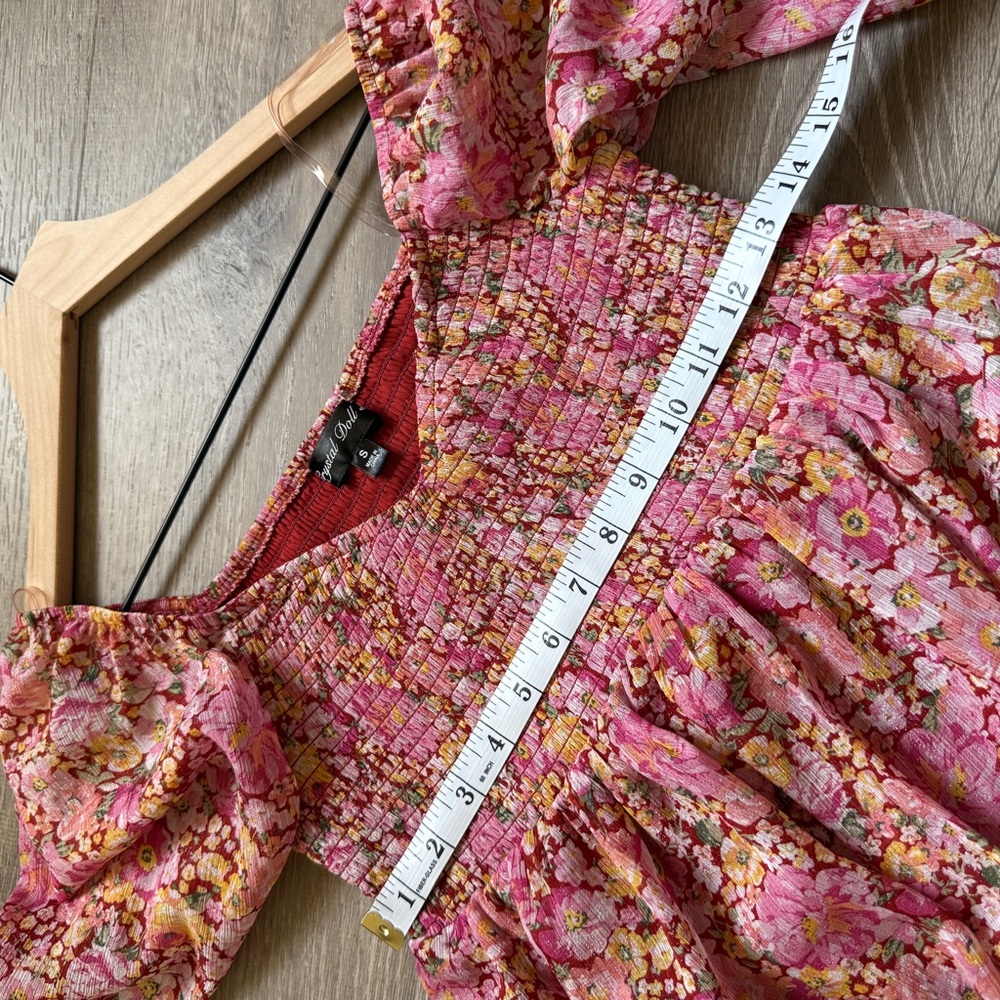 Crystal Doll Pink Ruched Ruffled Sundress-Size S - Picture 5 of 10